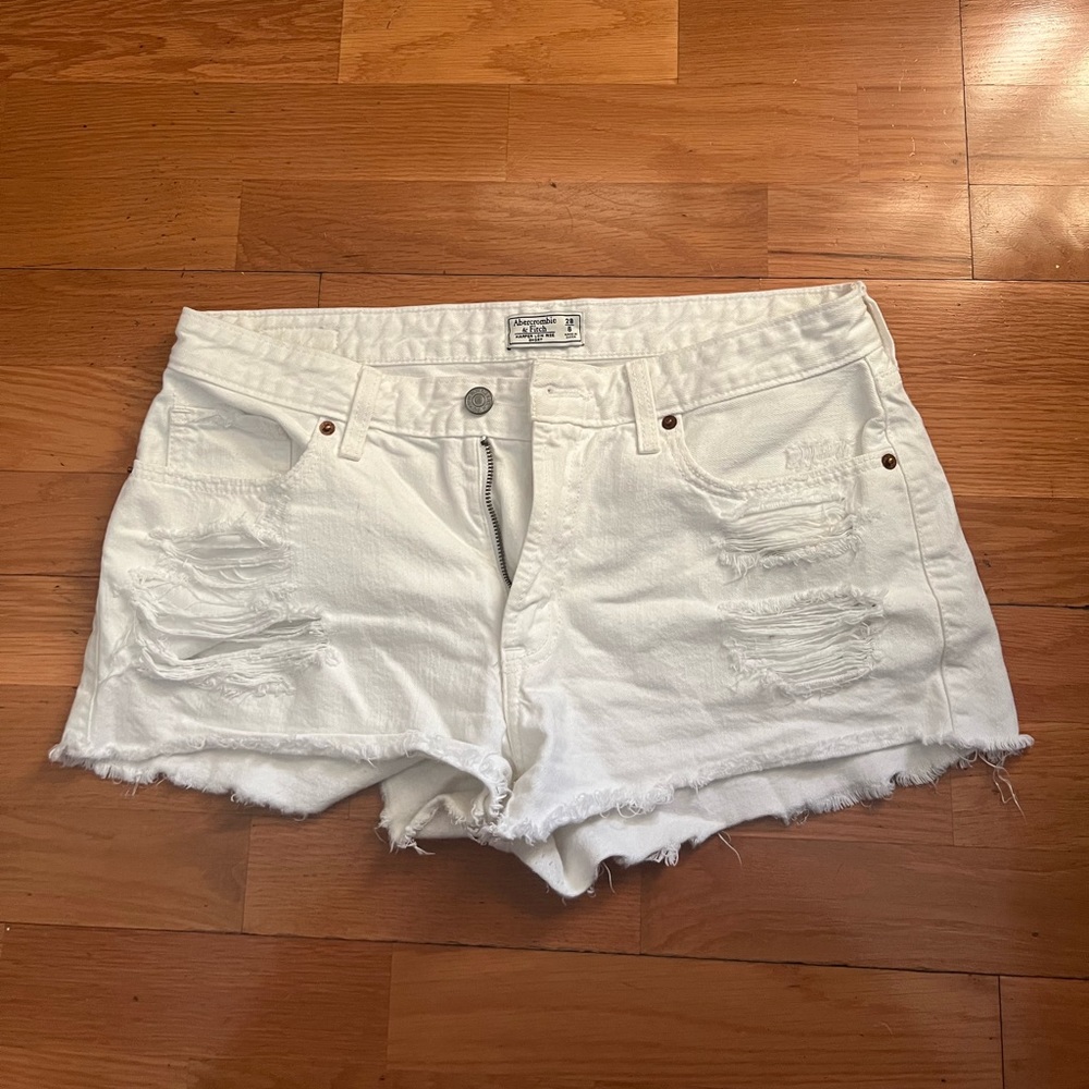 Abercrombie Mid Rise White Jean Shorts